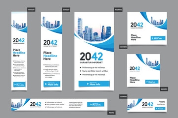 City Background Corporate Web Banner Template in multiple sizes. Easy to adapt to Brochure, Annual Report, Magazine, Poster, Corporate Advertising media, Flyer, Website.