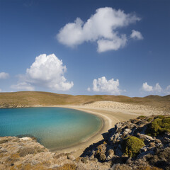 View of the south coast of the uninhabited islet of Antipsara near the Greek island of Psara in the...