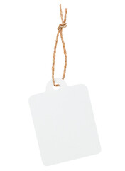 one white label on a string on a white isolated background