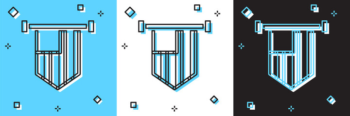 Set American flag icon isolated on blue and white, black background. Flag of USA. United States of America. Vector