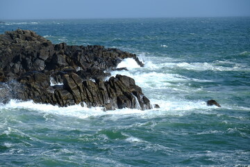 The shore and the Atlantic ocean in the west of France. Spring 2021, city of Batz-sur-mer.