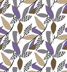 Graphics ornamental leaves branches on white background seamless pattern for all prints.
