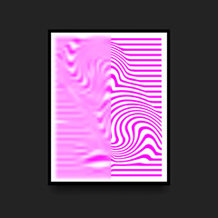 Pink Distorted and Blurred Poster in Swiss Style. Scandinavian Linear Graphic. Vertical Abstract Broadsheet in Black Frame. Vector illustration