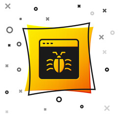 Black System bug concept icon isolated on white background. Code bug concept. Bug in the system. Bug searching. Yellow square button. Vector