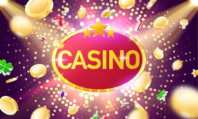 Online casino. Smartphone or mobile phone, slot machine, casino chips flying realistic tokens for gambling, cash for roulette or poker,