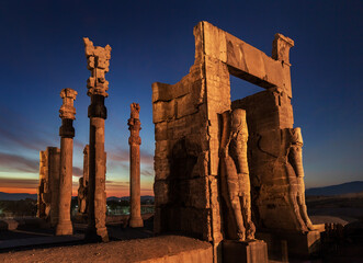 The Gate of All Nations, also known as the Gate of Xerxes, is located in the ruins of the ancient city of Persepolis, Iran.