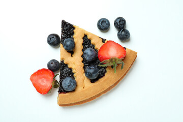 Piece of blueberry pie on white background