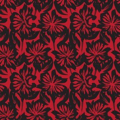 Red Floral Brush strokes Seamless Pattern Background