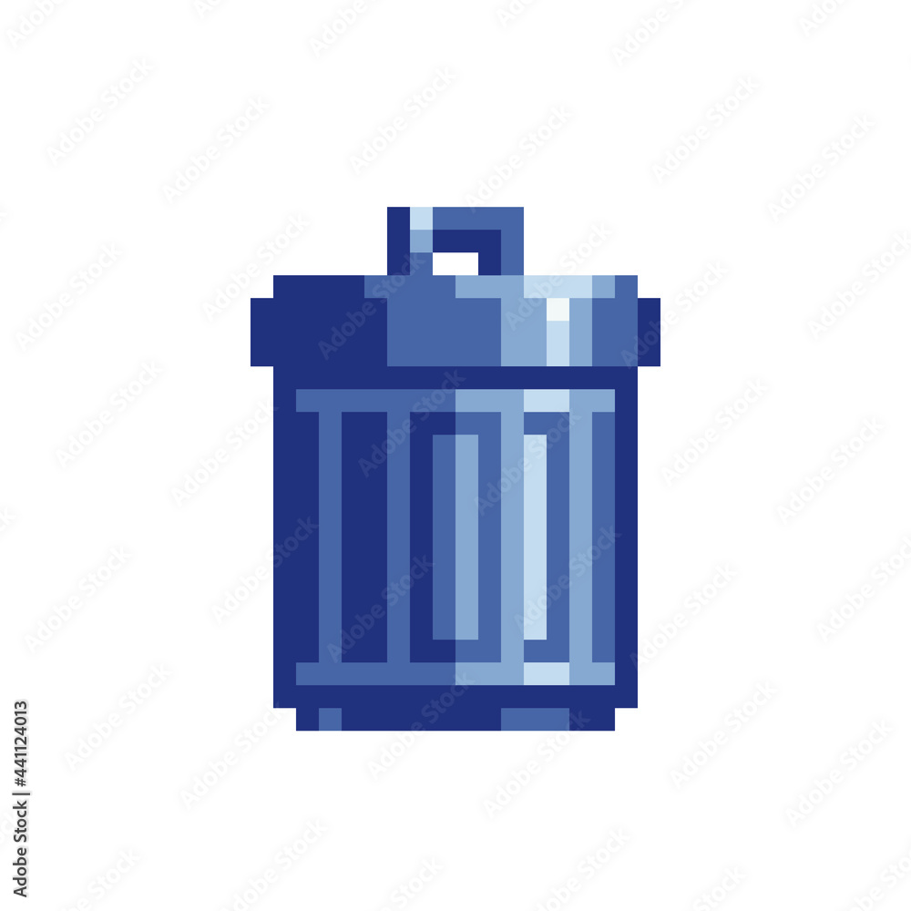 Poster trash basket icon. pixel art style. recycle bin and garbage container. 8-bit sprite. isolated abstra