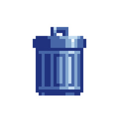 Trash basket icon. Pixel art style. Recycle bin and garbage container. 8-bit sprite. Isolated abstract vector illustration. Game assets. Sticker design.