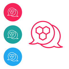 Red line Honeycomb icon isolated on white background. Honey cells symbol. Sweet natural food. Set icons in circle buttons. Vector
