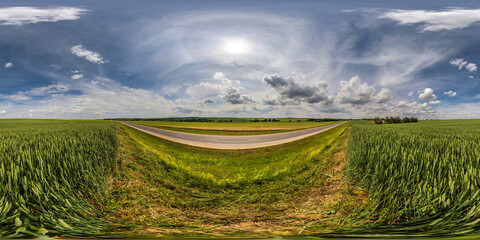 full seamless spherical hdri panorama 360 by 180 degrees angle view near nighway among fields in...
