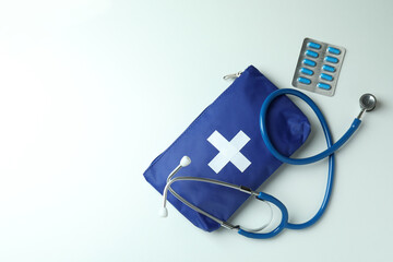 First aid medical kit on white background