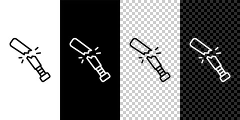 Set line Broken baseball bat icon isolated on black and white, transparent background. Vector