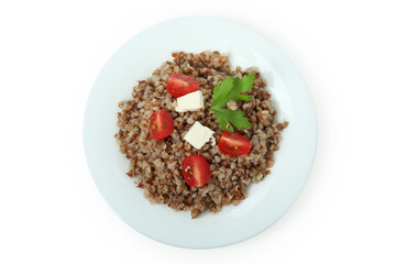 Tasty cooked buckwheat isolated on white background