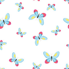 Seamless pattern with colorful butterflies. Vector illustration in a flat style.