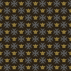 Royal background pattern with decorative ornaments on black background, wallpaper. Seamless pattern, texture
