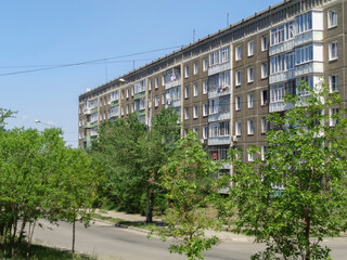 Soviet architecture. Ust-Kamenogorsk (Kazakhstan) Apartment buildings. Soviet architectural style....
