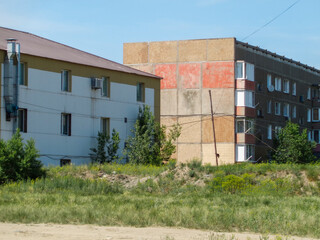 Soviet architecture. Ust-Kamenogorsk (Kazakhstan) Apartment buildings. Soviet architectural style. Residential buildings. Soviet built multistory apartment buildings. Old and new buildings