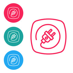 Red line Electric plug icon isolated on white background. Concept of connection and disconnection of the electricity. Set icons in circle buttons. Vector