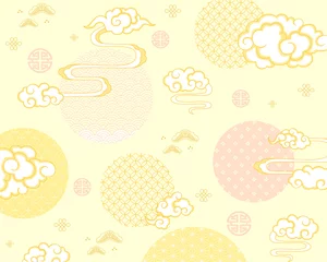 Poster Golden cloud background, chinese style background with chinese pattern Use as a background for auspicious work © Inana