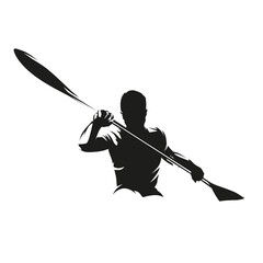 Canoe sprint, kayak logo. Isolated vector silhouette. Ink drawing, front view - obrazy, fototapety, plakaty