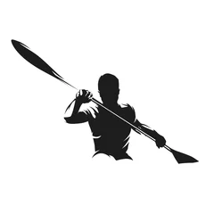 Foto op Canvas Canoe sprint, kayak logo. Isolated vector silhouette. Ink drawing, front view © michalsanca