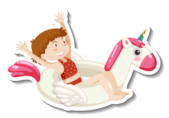 A sticker template of a girl with unicorn swimming ring