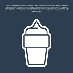 Blue line Ice cream in waffle cone icon isolated on blue background. Sweet symbol. Vector