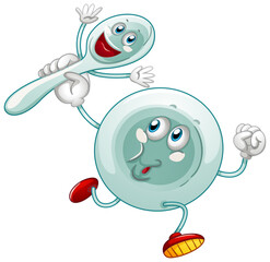 Plate and spoon in cartoon character on white background