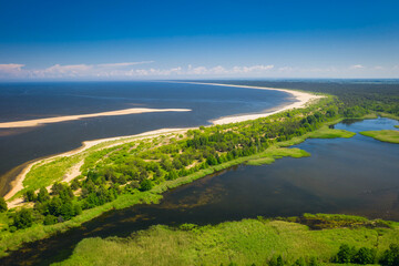 The beautiful scenery of the lake by the beach of the Baltic Sea, Mikoszewo. Poland