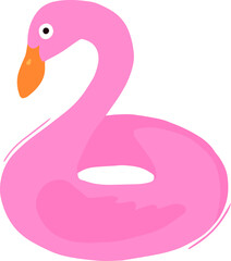 Vector illustration of an inflatable lifebuoy in the shape of a flamingo pink color