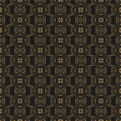 Background pattern with decorative elements in vintage style on a black background, wallpaper. Seamless pattern, texture