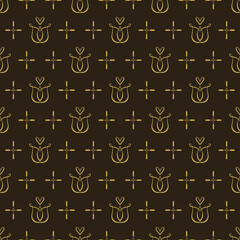 Elegant background pattern with decorative ornaments on black background, wallpaper. Seamless pattern, texture