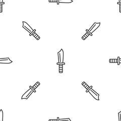 Grey line Military knife icon isolated seamless pattern on white background. Vector