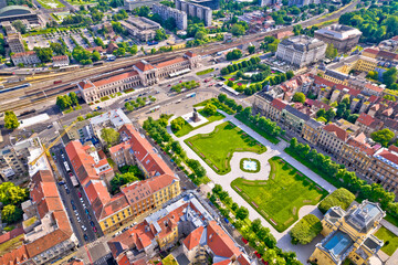 Fototapeta na wymiar Zagreb central train station and King Tomislav square aerial view