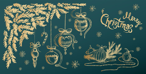 Christmas pattern in sketch style. Hand drawn illustration. Vector.  © oldesign