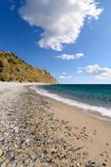 Fototapeta na wymiar The wild coast around Vatos Beach on the Greek island of Samothrace in the North Aegean