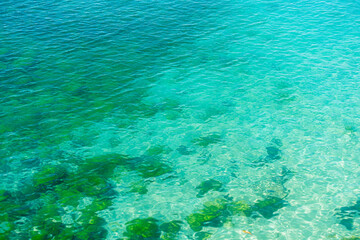 Fototapeta na wymiar The color of gradual turquoise crystal sea water 