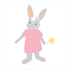 Obraz premium A gray bunny in a pink dress.