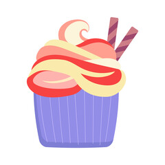 Sweet cupcakes with cream. Vector illustration in flat style
