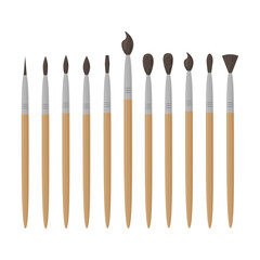 A large set of different brushes for drawing and creativity. Brushes for school children and artists. A set of office supplies. Vector illustration isolated on a white background