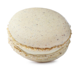 Beige macaron isolated on white. Delicious dessert