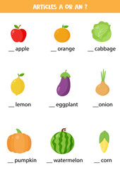 Articles a and an. Write the missing articles.