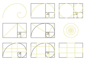 Golden Ratio spiral scheme of proportions, flat vector illustration isolated.