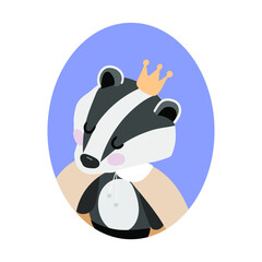  
badger portrait in crown in oval frame on the white background
