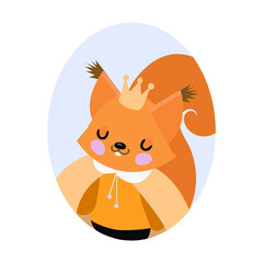  
squirrel portrait in crown in a oval frame on the white background