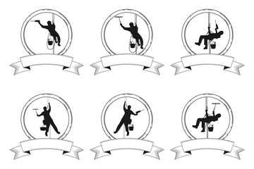 Industrial climber, alpinism. Silhouette. Logo, sign. Vector isolated