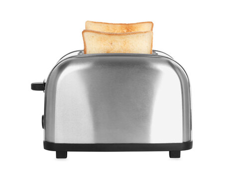 Electric toaster with bread slices isolated on white