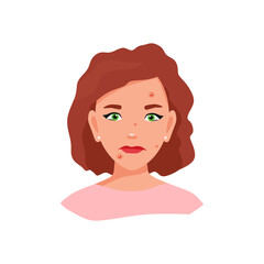 A girl with problematic skin. Vector illustration.